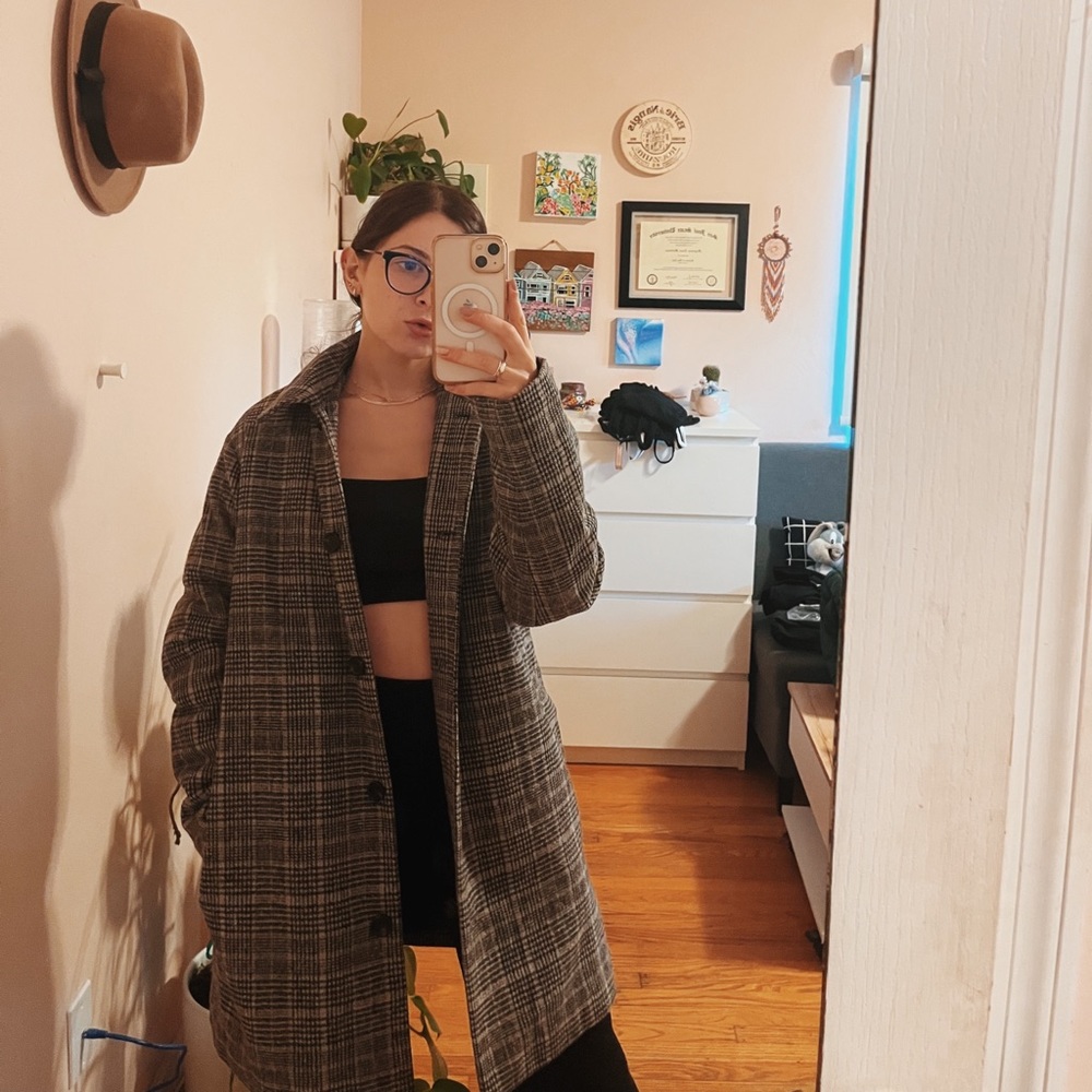 Oak + Fort plaid insulated coat
